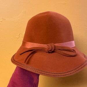 Anthropologie Terracotta Hat with Blush Ribbon